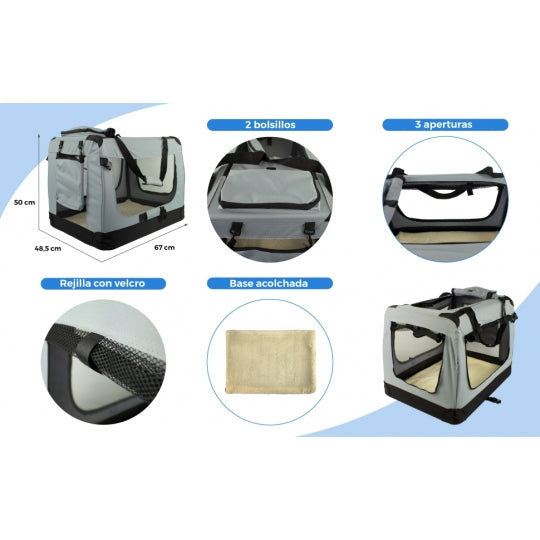 Transportín para mascotas | Varias tallas | Plegable | Gris | Balú | Mobiclinic