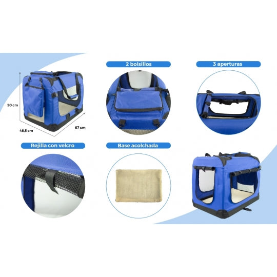 Transportín para mascotas | Varias tallas | Plegable | Azul | Balú | Mobiclinic