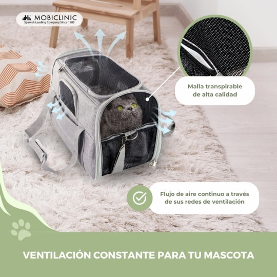Bolsa de transporte para mascotas | Plegable | 48x25x30 cm | Ventilación | Banda para trolley | Doble asa | Bronco | Mobiclinic