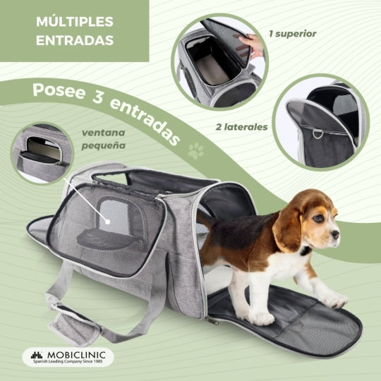 Bolsa de transporte para mascotas | Plegable | 48x25x30 cm | Ventilación | Banda para trolley | Doble asa | Bronco | Mobiclinic