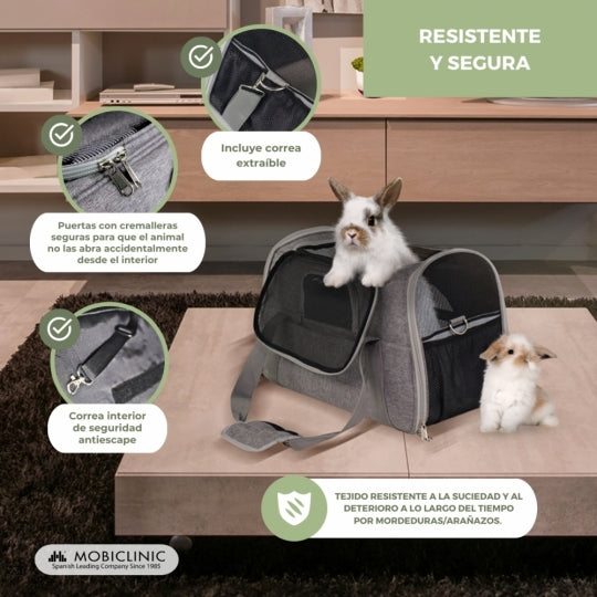 Bolsa de transporte para mascotas | Plegable | 48x25x30 cm | Ventilación | Banda para trolley | Doble asa | Bronco | Mobiclinic