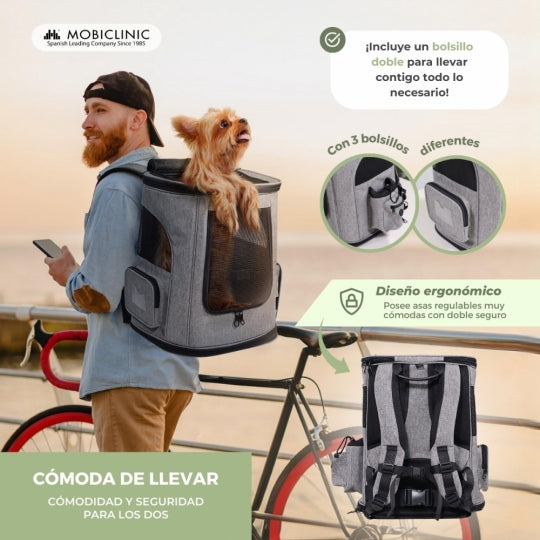 Bolsa de transporte para mascotas | Plegable | 30x25x40 cm | Ventilación | Bolsillos laterales | Doble asa | Thor | Mobiclinic