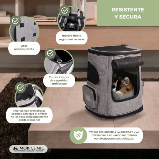 Bolsa de transporte para mascotas | Plegable | 30x25x40 cm | Ventilación | Bolsillos laterales | Doble asa | Thor | Mobiclinic