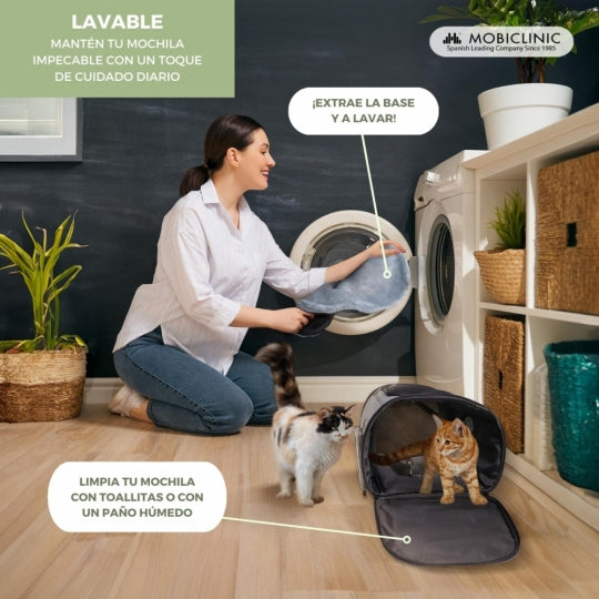 Bolsa de transporte para mascotas | Plegable | 30x25x40 cm | Ventilación | Bolsillos laterales | Doble asa | Thor | Mobiclinic