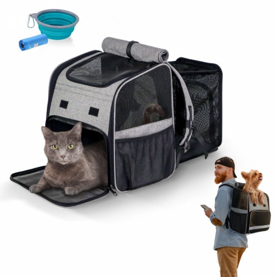 Bolsa de transporte para mascotas | Extensible | Plegable | 37x29x37.5 cm | Ventilación | Comedero + bolsas | Tula | Mobiclinic