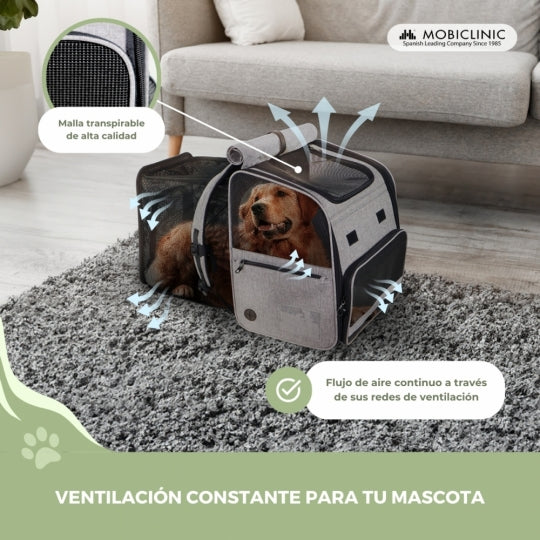 Bolsa de transporte para mascotas | Extensible | Plegable | 37x29x37.5 cm | Ventilación | Comedero + bolsas | Tula | Mobiclinic