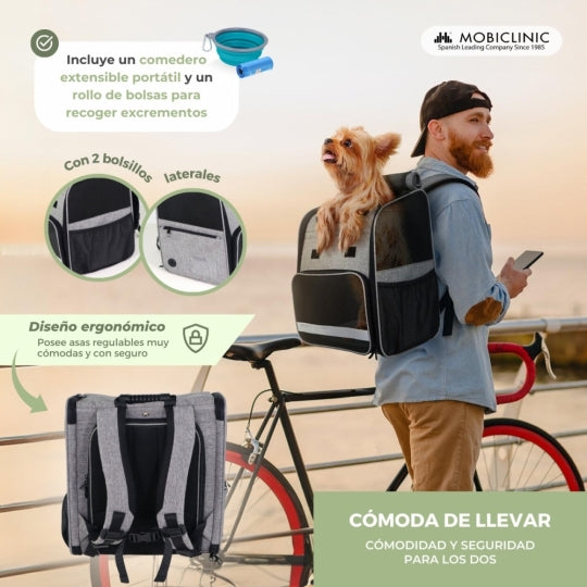 Bolsa de transporte para mascotas | Extensible | Plegable | 37x29x37.5 cm | Ventilación | Comedero + bolsas | Tula | Mobiclinic