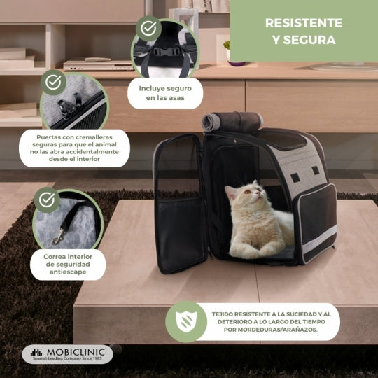 Bolsa de transporte para mascotas | Extensible | Plegable | 37x29x37.5 cm | Ventilación | Comedero + bolsas | Tula | Mobiclinic