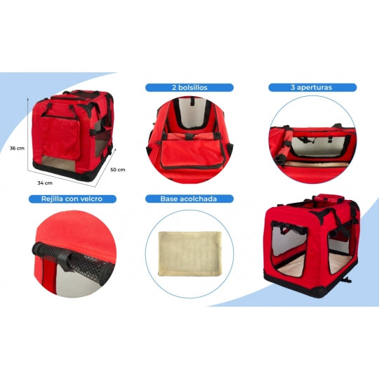 Transportín para mascotas | Varias tallas | Plegable | Rojo | Balú | Mobiclinic