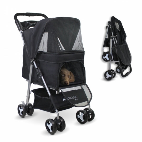 Carrito para perros | Plegable | Ruedas con freno 360º | 3 accesos | Con toldo | Cesta almacenaje y portavasos | Negro | Zuma | Mobiclinic