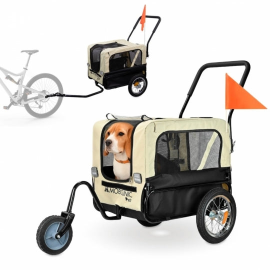 Remolque para perros y Carro de transporte | 2 x 1 | Cubierta impermeable | 40Kg | 600D Oxford | 123x67x100cm | Bark | Mobiclinic