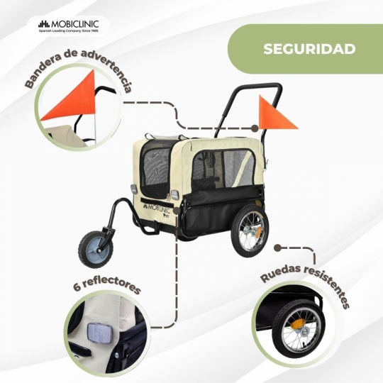 Remolque para perros y Carro de transporte | 2 x 1 | Cubierta impermeable | 40Kg | 600D Oxford | 123x67x100cm | Bark | Mobiclinic