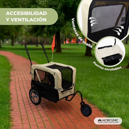 Remolque para perros y Carro de transporte | 2 x 1 | Cubierta impermeable | 40Kg | 600D Oxford | 123x67x100cm | Bark | Mobiclinic