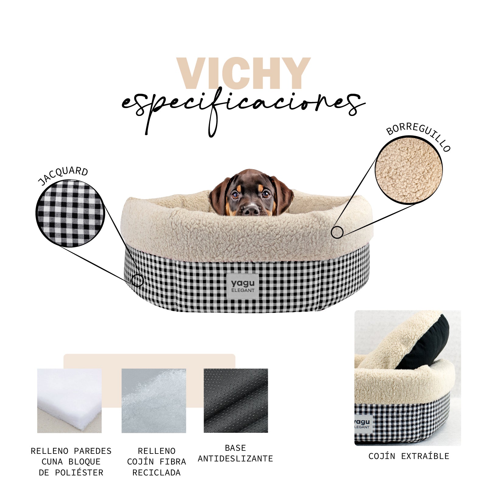 Yagu Descanso Cuna Royal Vichy Negro Borreguillo