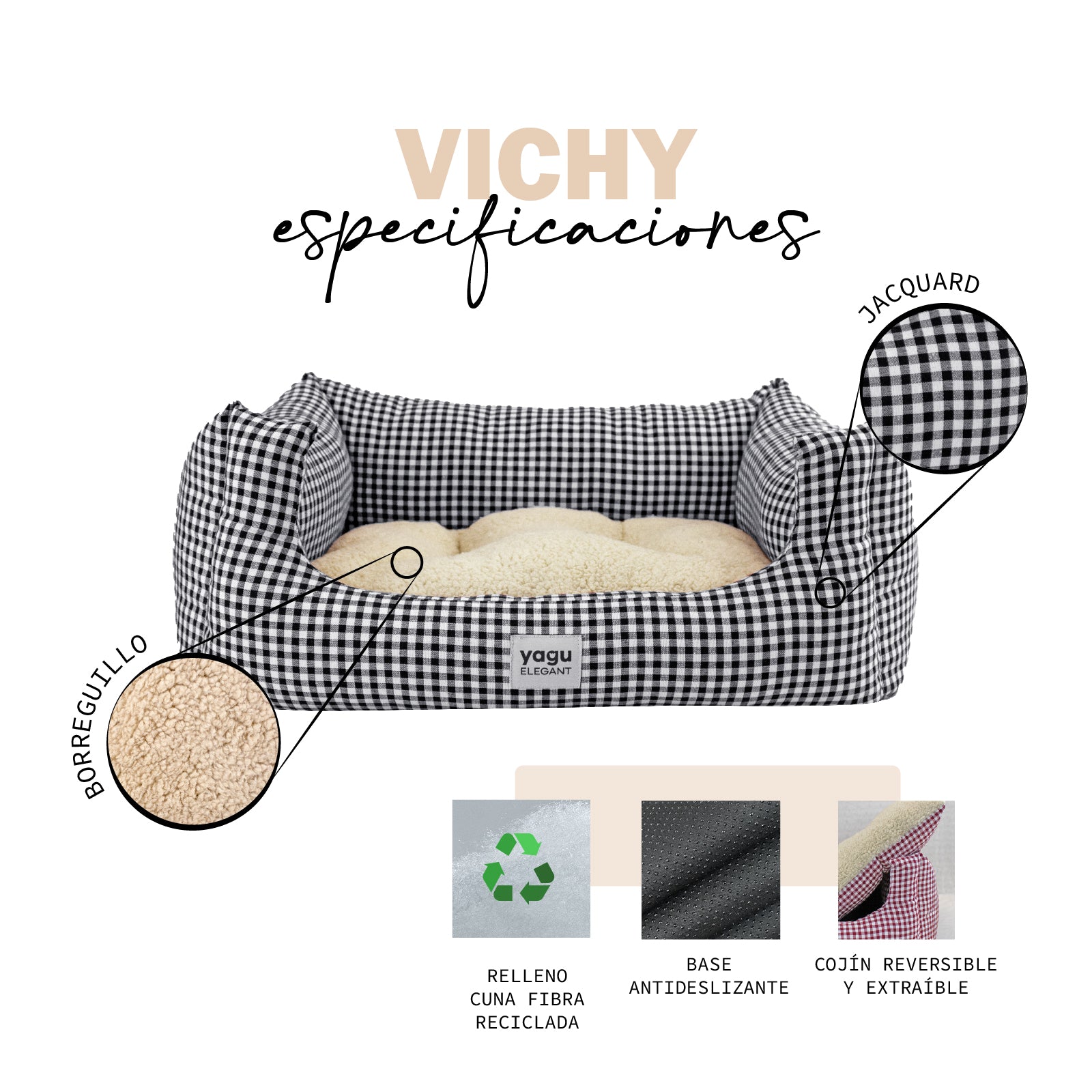 Yagu Descanso Cuna Confort Vichy Negro Borreguillo