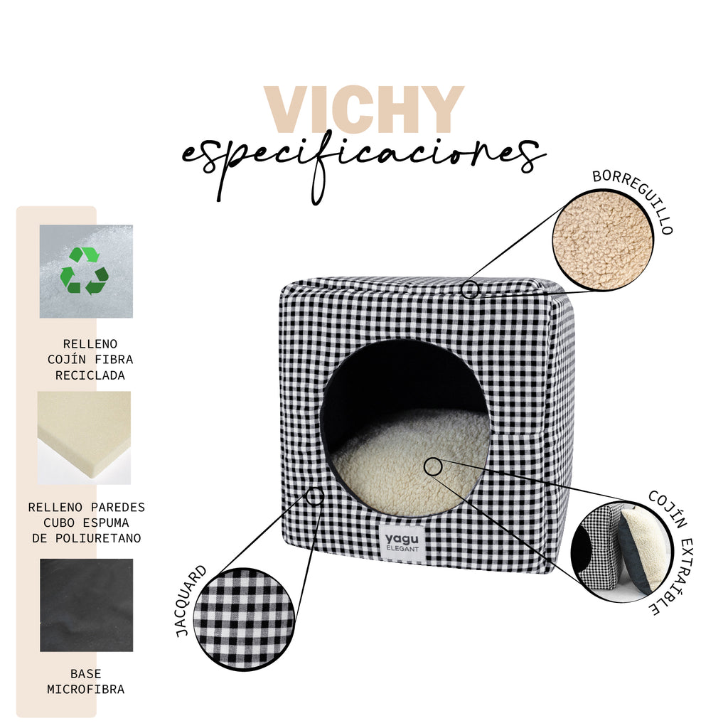 Yagu Descanso Cubo Compacto Vichy Negro Borreguillo